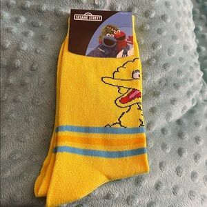 Sesame Street Yellow and Blue Stripes Big Bird Character Socks NWT
